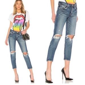 Moussy Latrobe Tapered Skinny Jeans Distressed Knee Medium Wash Blue Size 26